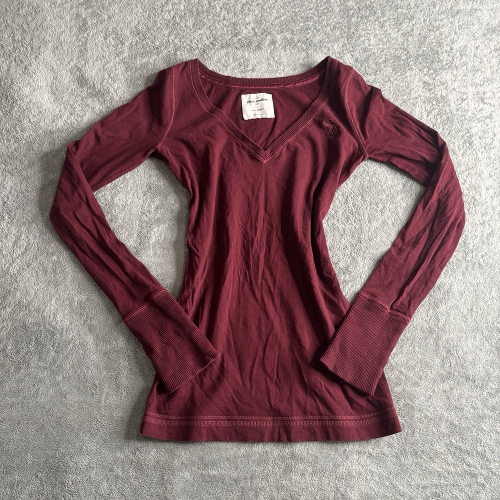 Abercrombie Kids Large Long Sleeve V Neck Burgundy Top Y2K Elana Bella Swan